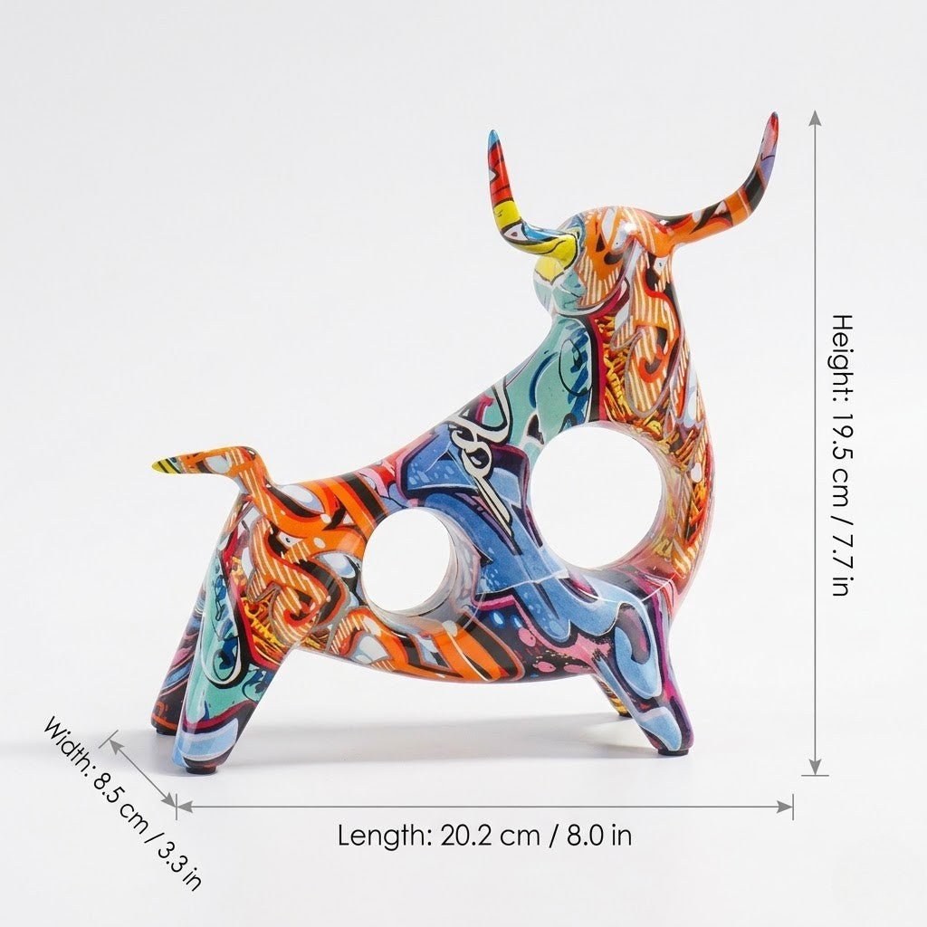 Hom & Ember – Exquisite Nordic Bull Resin Sculpture in Elegant Grafitti Design for a Timeless Charm - Hom & Ember