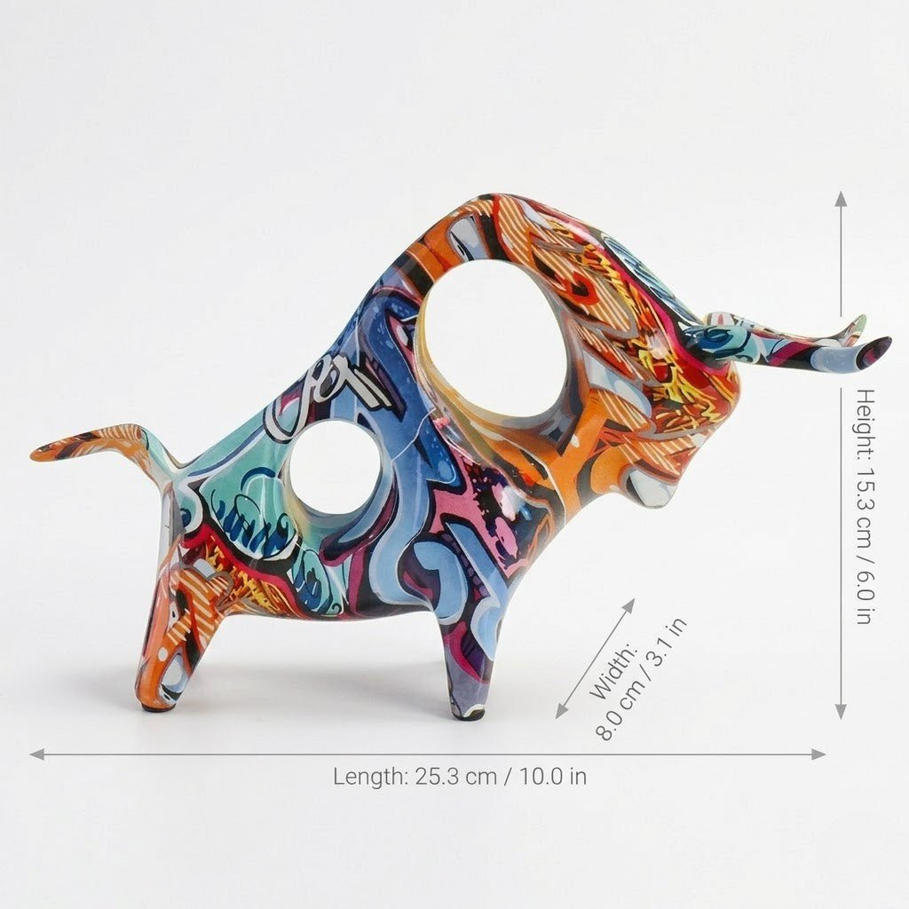 Hom & Ember – Exquisite Nordic Bull Resin Sculpture in Elegant Grafitti Design for a Timeless Charm - Hom & Ember