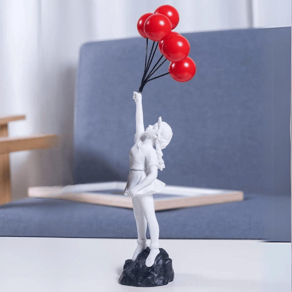 Hom & Ember – Fly Away Balloon Girl Sculpture for a Whimsical Touch - Hom & Ember