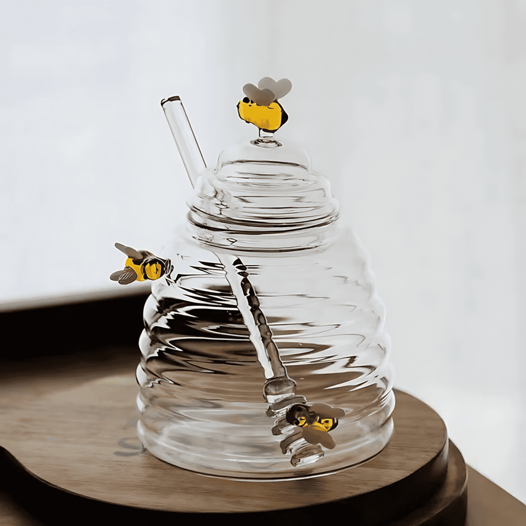 Hom & Ember – Glass Honey Jar with Drip - Free Design - Hom & Ember