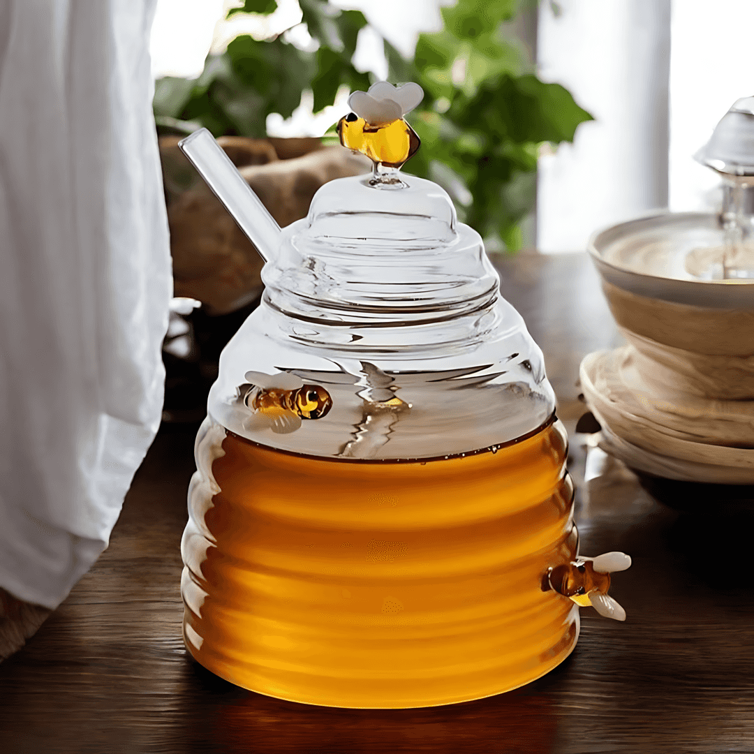 Hom & Ember – Glass Honey Jar with Drip - Free Design - Hom & Ember