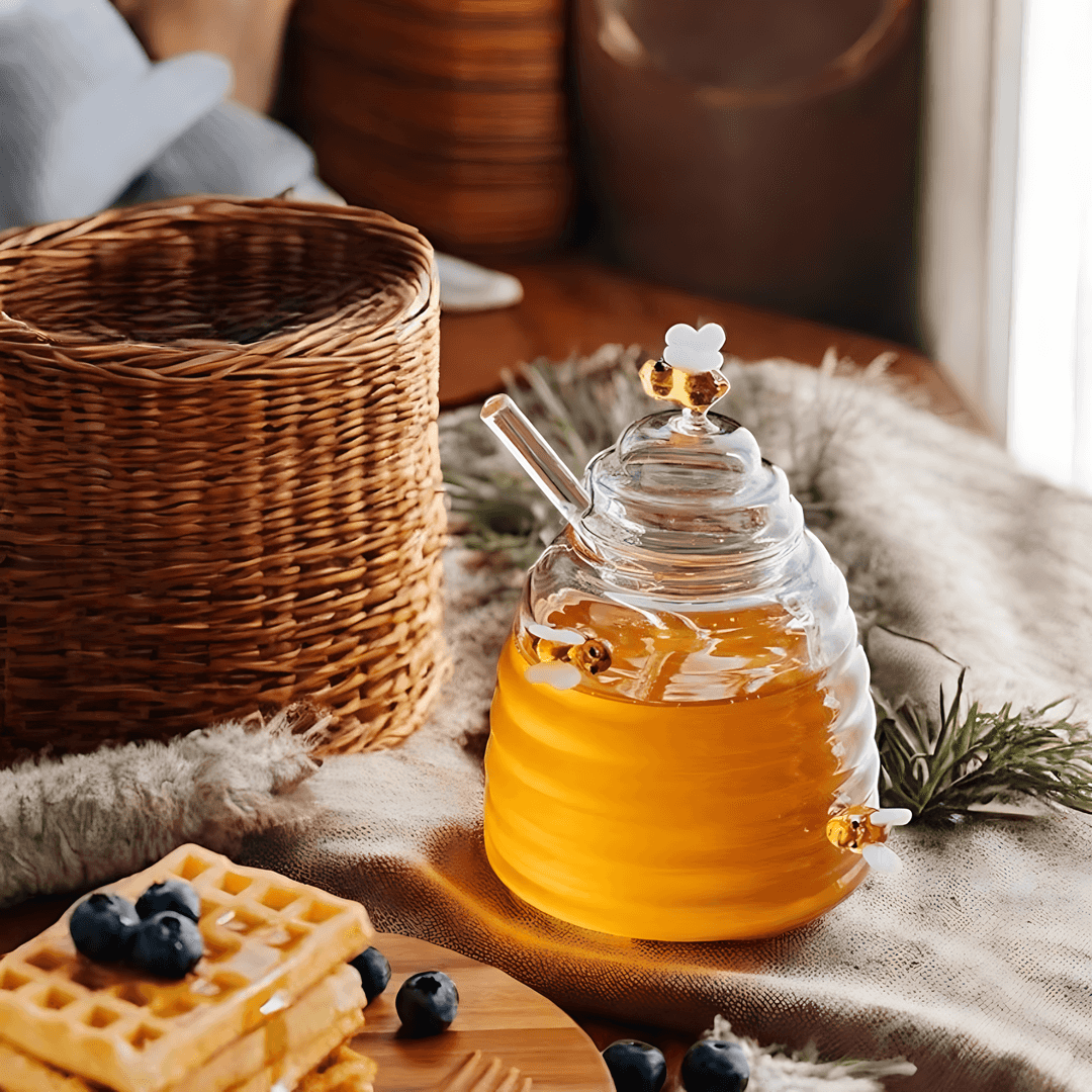 Hom & Ember – Glass Honey Jar with Drip - Free Design - Hom & Ember