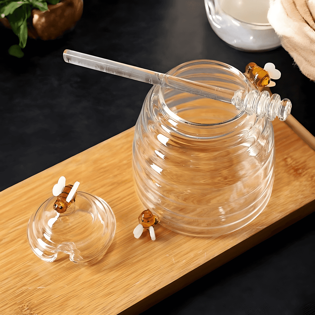 Hom & Ember – Glass Honey Jar with Drip - Free Design - Hom & Ember