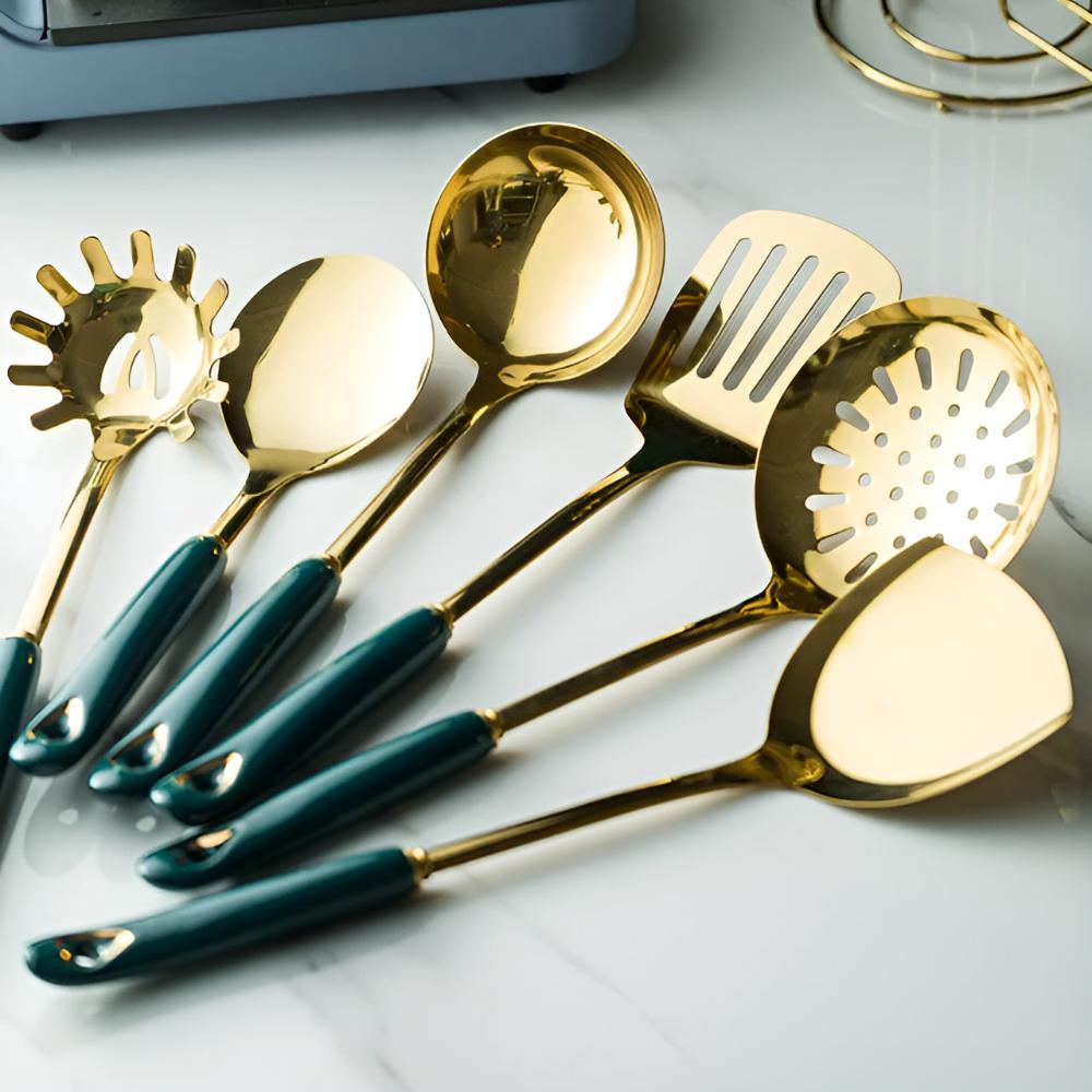 Hom & Ember – Golden Stainless Steel Utensil Set for a Luxurious Kitchen Experience - Hom & Ember