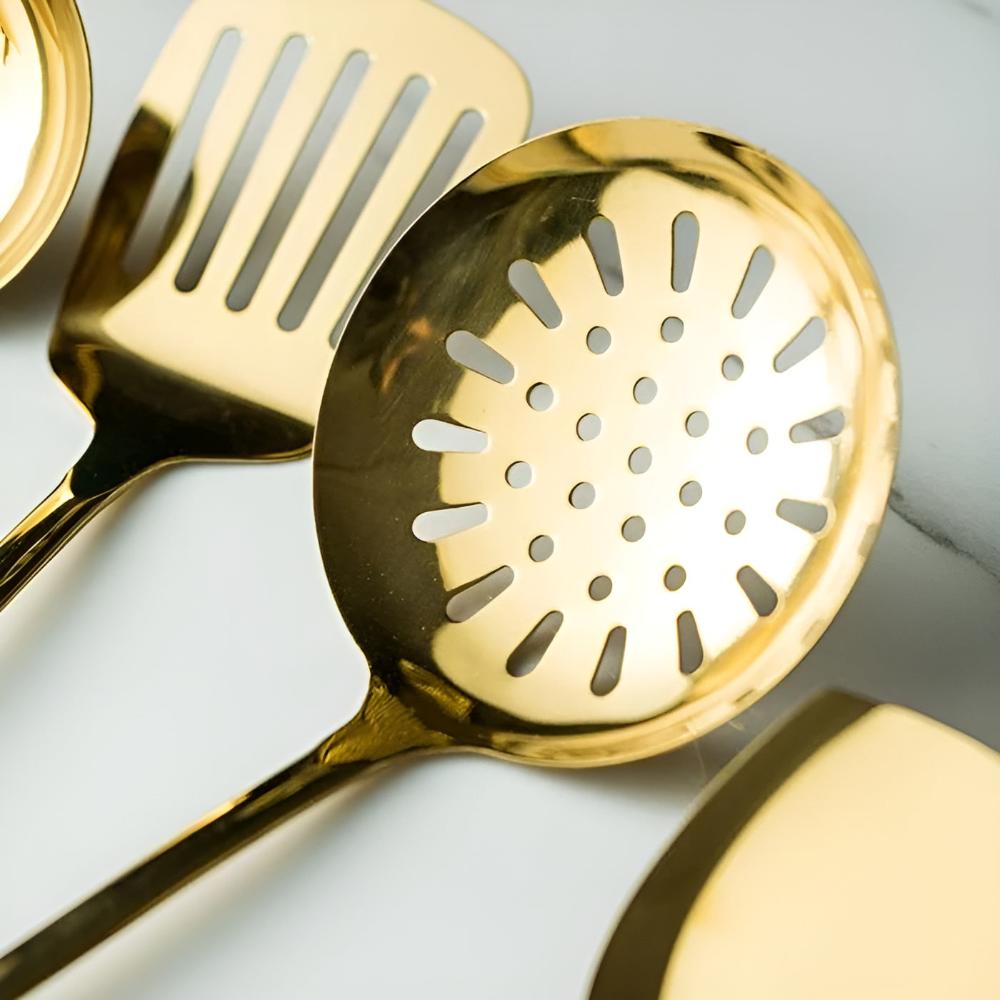 Hom & Ember – Golden Stainless Steel Utensil Set for a Luxurious Kitchen Experience - Hom & Ember