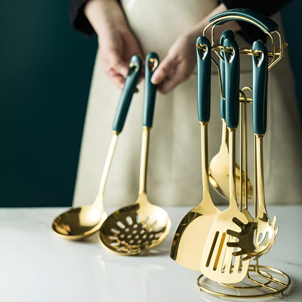 Hom & Ember – Golden Stainless Steel Utensil Set for a Luxurious Kitchen Experience - Hom & Ember