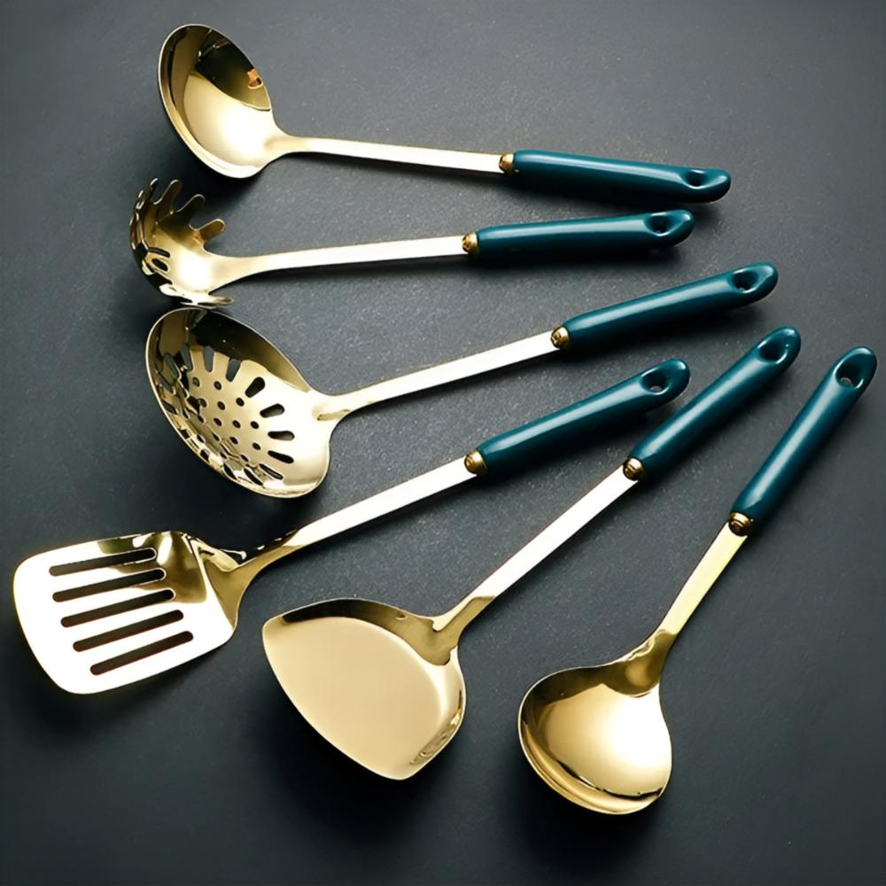 Hom & Ember – Golden Stainless Steel Utensil Set for a Luxurious Kitchen Experience - Hom & Ember