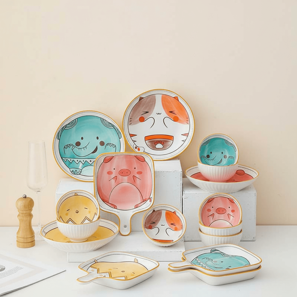 Hom & Ember – Hand - Painted Animal Cartoon Ceramic Plate for a Playful Touch - Hom & Ember