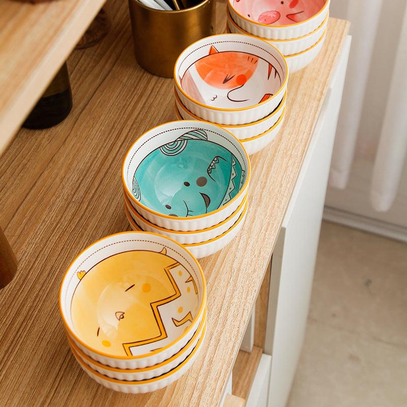 Hom & Ember – Hand - painted Ceramic Bowl with Animal Cartoon Design - Hom & Ember