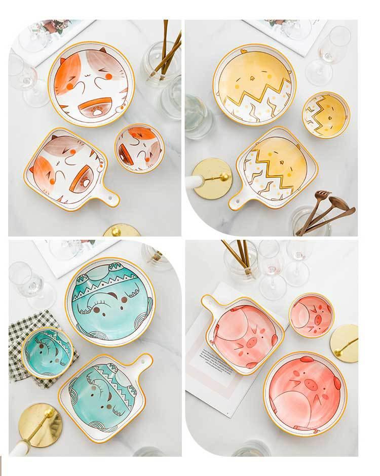 Hom & Ember – Hand - painted Ceramic Bowl with Animal Cartoon Design - Hom & Ember