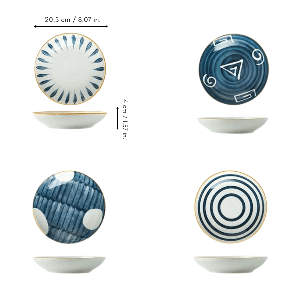 Hom & Ember – Intricate Patterned Ceramic Plate Set in Navy for a Stylish Dining Experience - Hom & Ember