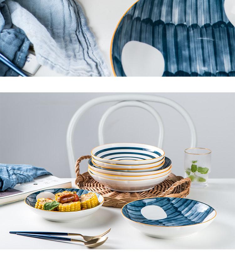 Hom & Ember – Intricate Patterned Ceramic Plate Set in Navy for a Stylish Dining Experience - Hom & Ember