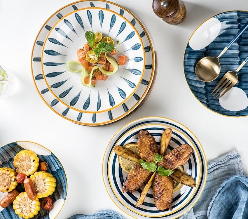 Hom & Ember – Intricate Patterned Ceramic Plate Set in Navy for a Stylish Dining Experience - Hom & Ember