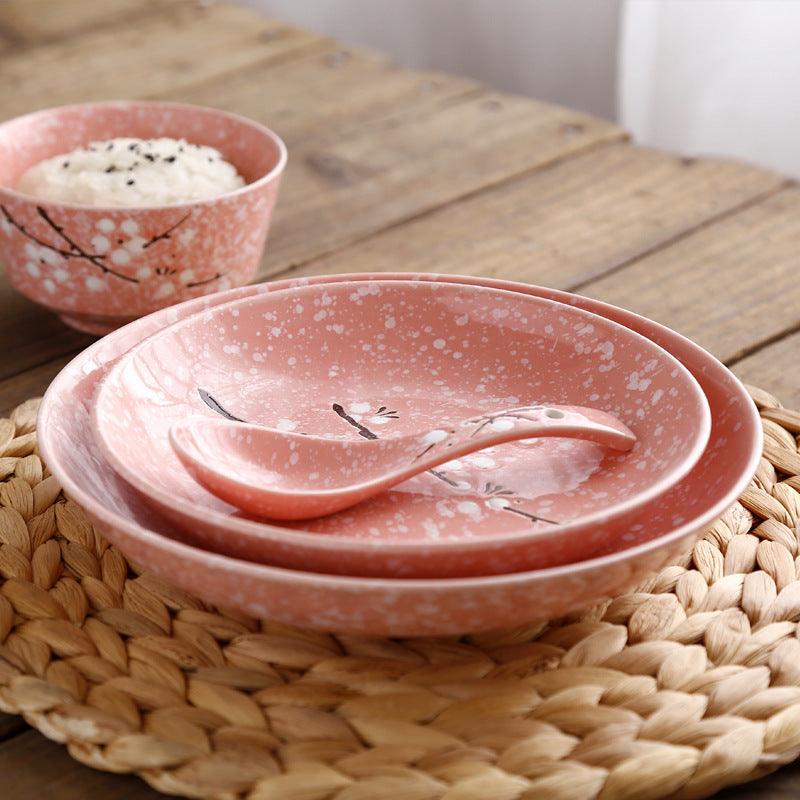 Hom & Ember – Japanese Cherry Blossom Ceramic Plate for an Elegant Dining Experience - Hom & Ember