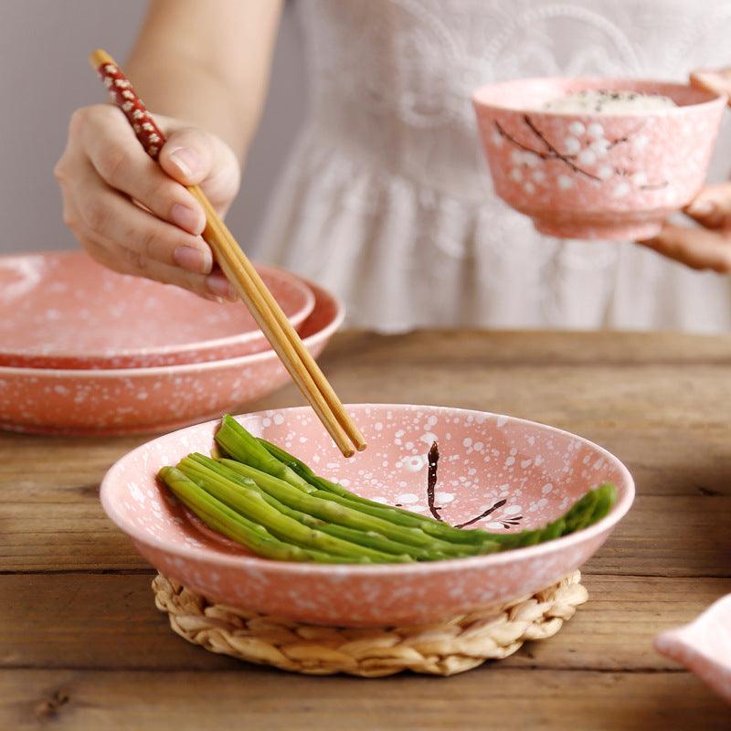 Hom & Ember – Japanese Cherry Blossom Ceramic Plate for an Elegant Dining Experience - Hom & Ember