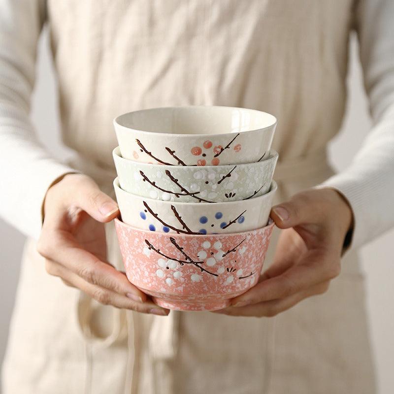 Hom & Ember – Japanese Cherry Blossom Ceramic Rice Bowl for a Touch of Oriental Elegance - Hom & Ember
