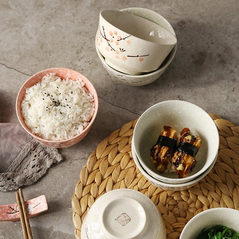 Hom & Ember – Japanese Cherry Blossom Ceramic Rice Bowl for a Touch of Oriental Elegance - Hom & Ember