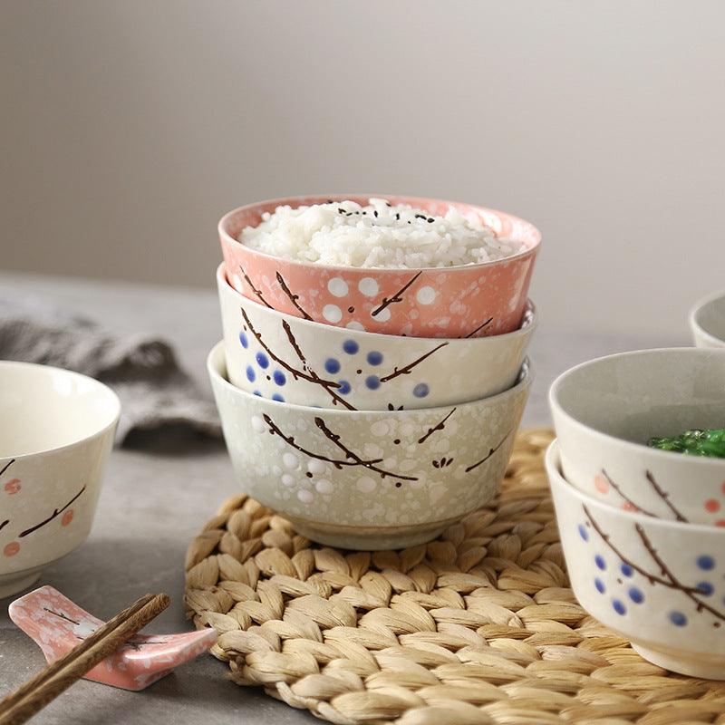 Hom & Ember – Japanese Cherry Blossom Ceramic Rice Bowl for a Touch of Oriental Elegance - Hom & Ember