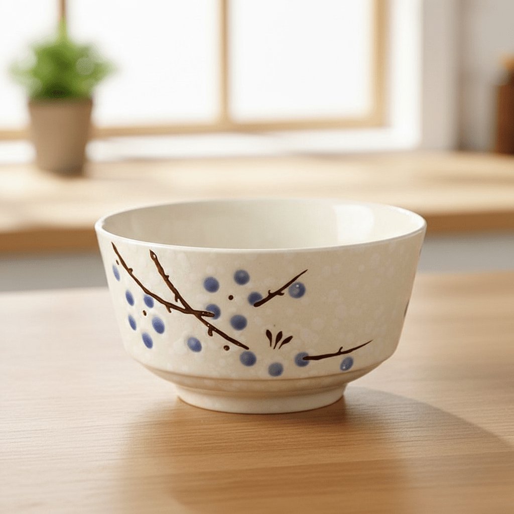 Hom & Ember – Japanese Cherry Blossom Ceramic Rice Bowl for a Touch of Oriental Elegance - Hom & Ember
