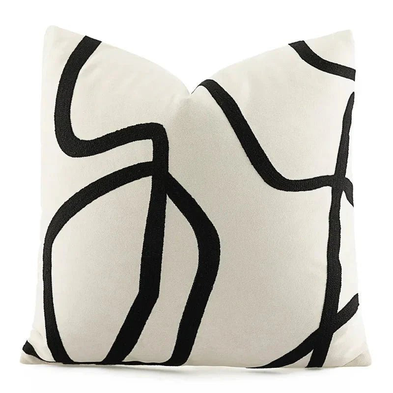 Hom & Ember – Luxurious Black and White Geometric Patterns Cushion Cover for a Modern Chic Interiors - Hom & Ember