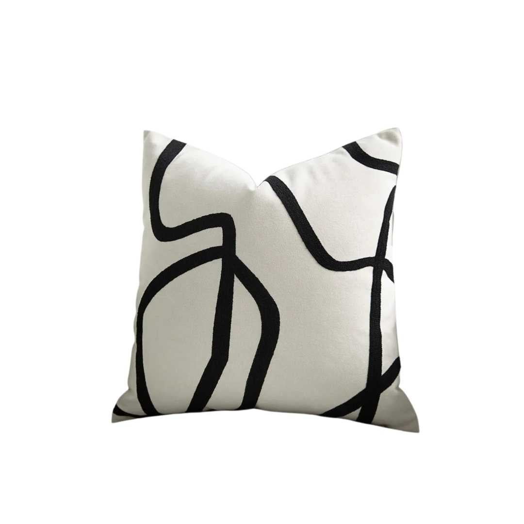 Hom & Ember – Luxurious Black and White Geometric Patterns Cushion Cover for a Modern Chic Interiors - Hom & Ember