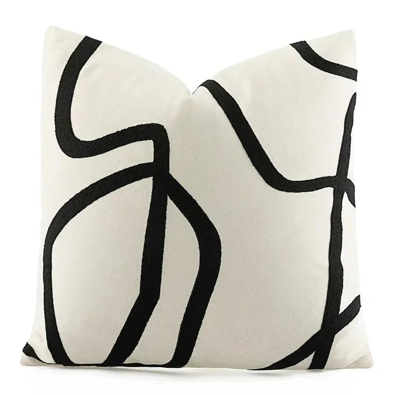 Hom & Ember – Luxurious Black and White Geometric Patterns Cushion Cover for a Modern Chic Interiors - Hom & Ember
