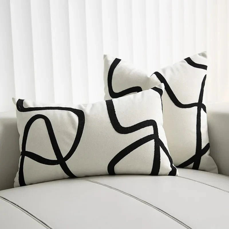 Hom & Ember – Luxurious Black and White Geometric Patterns Cushion Cover for a Modern Chic Interiors - Hom & Ember