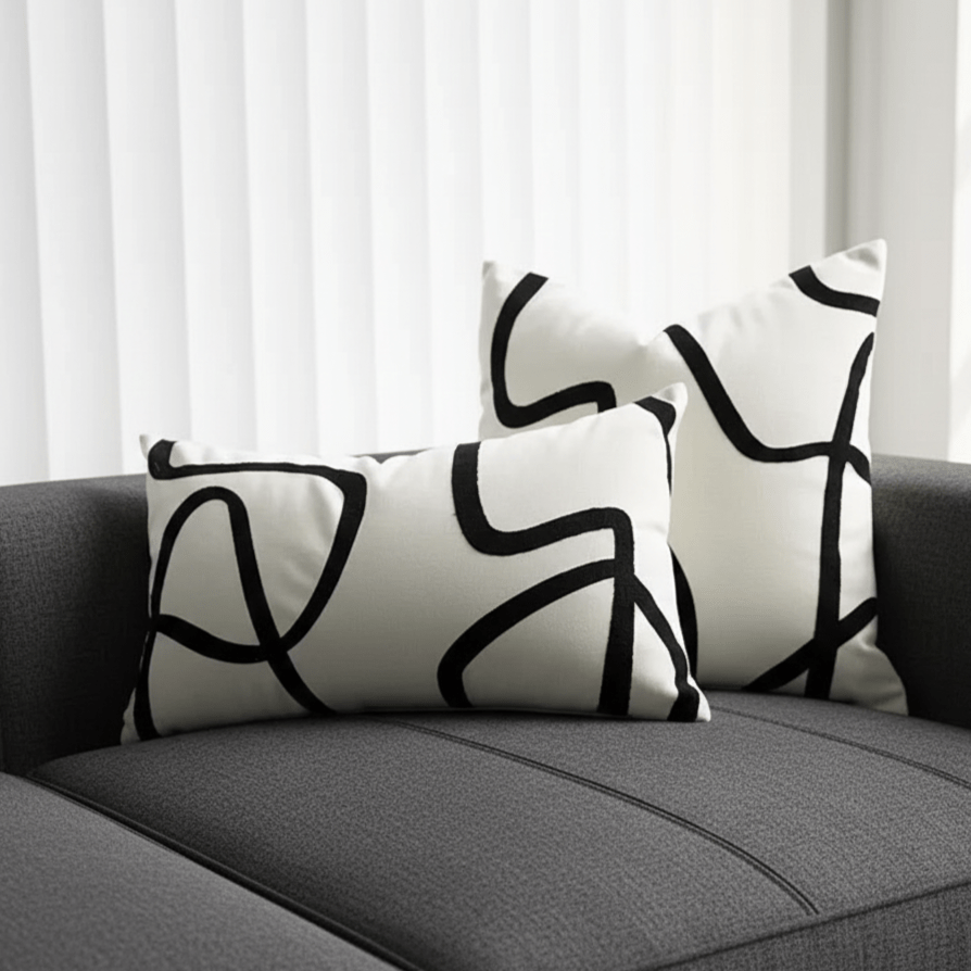 Hom & Ember – Luxurious Black and White Geometric Patterns Cushion Cover for a Modern Chic Interiors - Hom & Ember