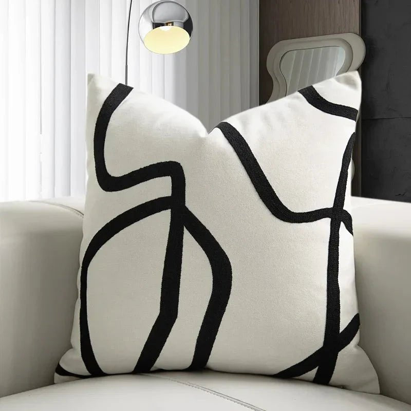 Hom & Ember – Luxurious Black and White Geometric Patterns Cushion Cover for a Modern Chic Interiors - Hom & Ember