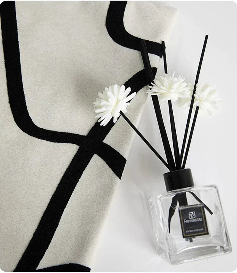 Hom & Ember – Luxurious Black and White Geometric Patterns Cushion Cover for a Modern Chic Interiors - Hom & Ember