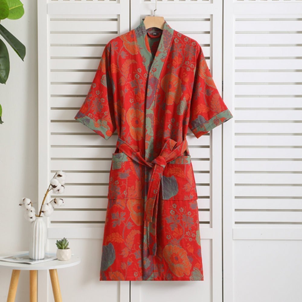 Hom & Ember – Luxurious Cotton Bathrobe in Retro Patterns for a Cozy Elegance - Hom & Ember