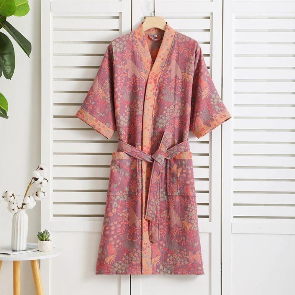 Hom & Ember – Luxurious Cotton Bathrobe in Retro Patterns for a Cozy Elegance - Hom & Ember