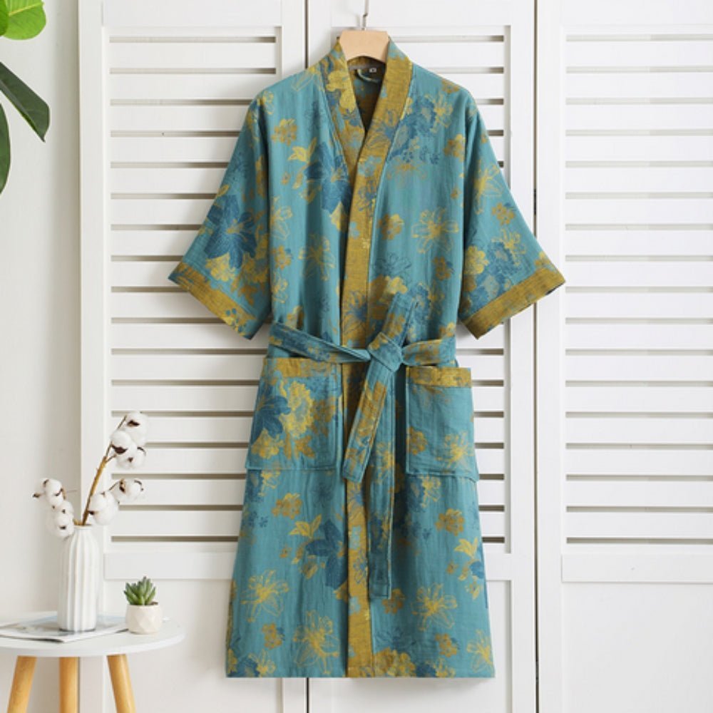 Hom & Ember – Luxurious Cotton Bathrobe in Retro Patterns for a Cozy Elegance - Hom & Ember