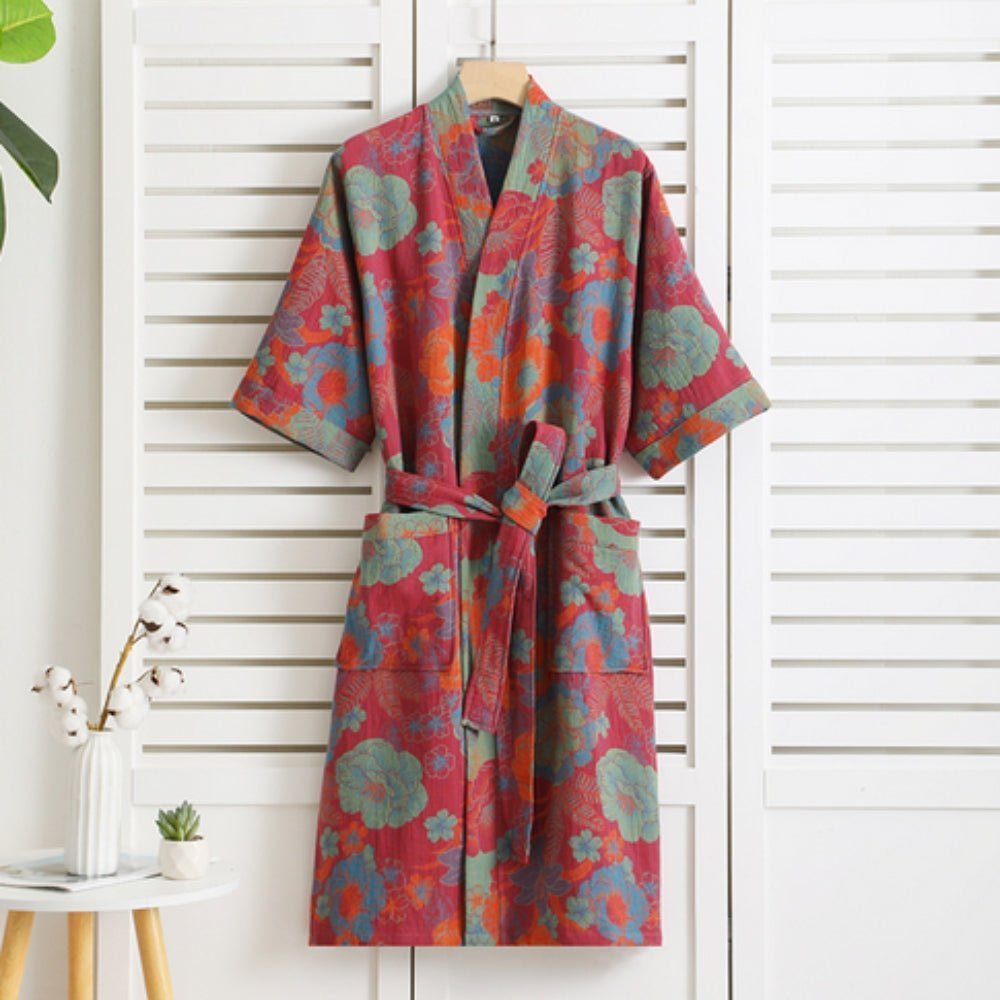 Hom & Ember – Luxurious Cotton Bathrobe in Retro Patterns for a Cozy Elegance - Hom & Ember