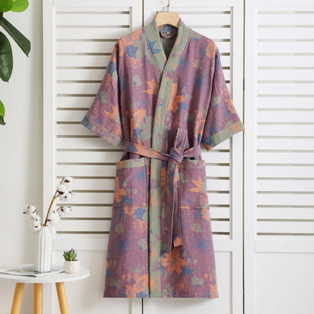 Hom & Ember – Luxurious Cotton Bathrobe in Retro Patterns for a Cozy Elegance - Hom & Ember