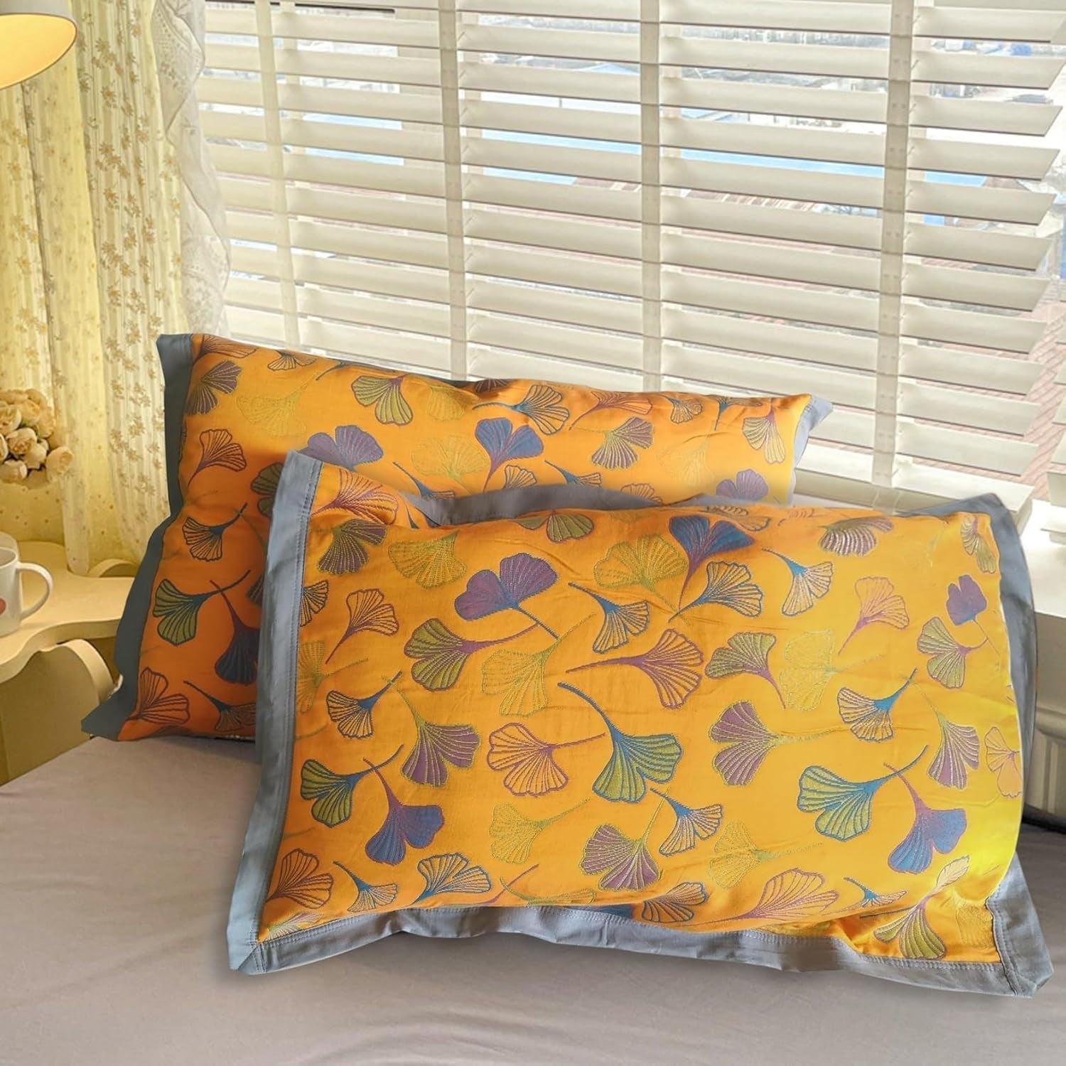 Hom & Ember – Luxurious Ginkgo Leaf Cotton Pillowcases for a Serene Ambiance - Hom & Ember