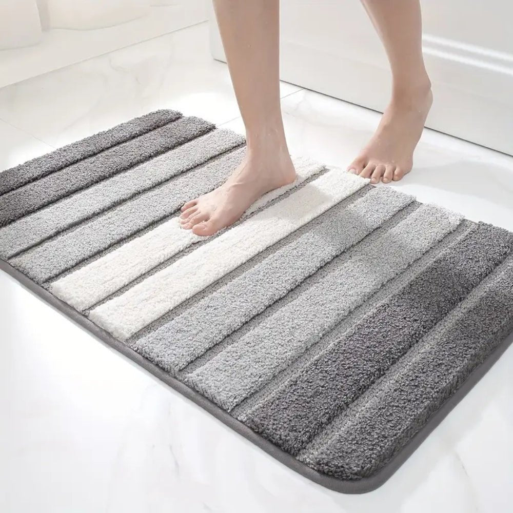 Hom & Ember – Luxurious Light Striped Bath Mat for a Stylish Bathroom Aesthetics with Serene Ambiance - Hom & Ember