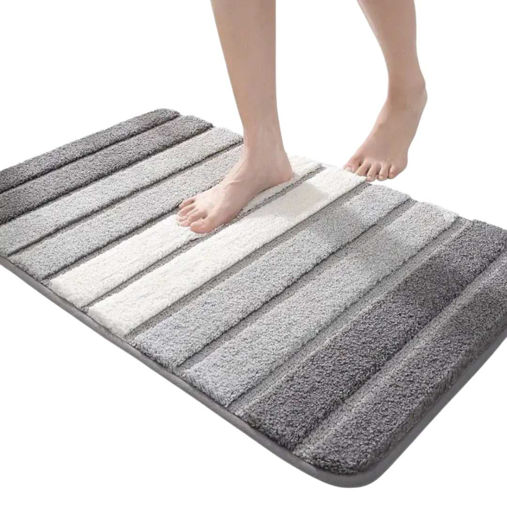 Hom & Ember – Luxurious Light Striped Bath Mat for a Stylish Bathroom Aesthetics with Serene Ambiance - Hom & Ember