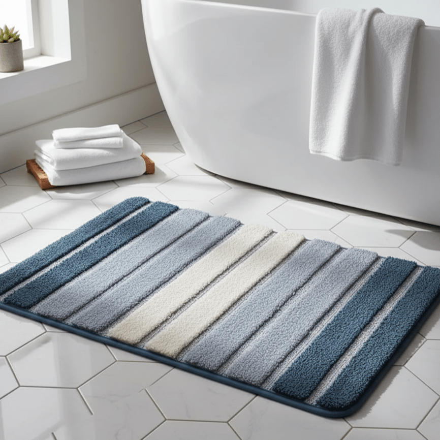 Hom & Ember – Luxurious Light Striped Bath Mat for a Stylish Bathroom Aesthetics with Serene Ambiance - Hom & Ember