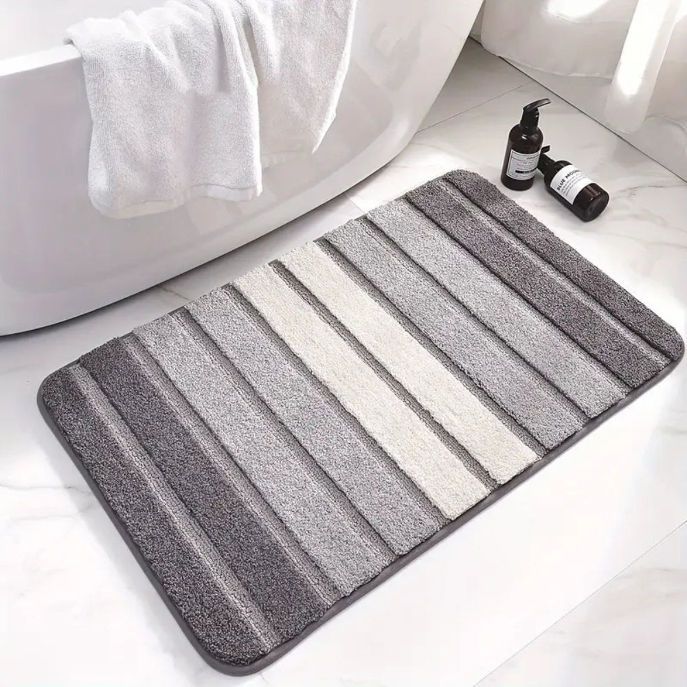 Hom & Ember – Luxurious Light Striped Bath Mat for a Stylish Bathroom Aesthetics with Serene Ambiance - Hom & Ember