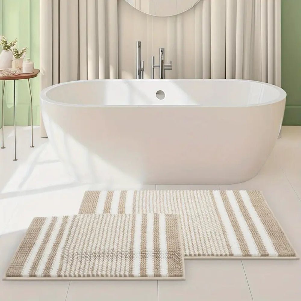Hom & Ember – Luxurious Striped Chenille Bath Mat for Chic Interiors with Serene Elegance - Hom & Ember