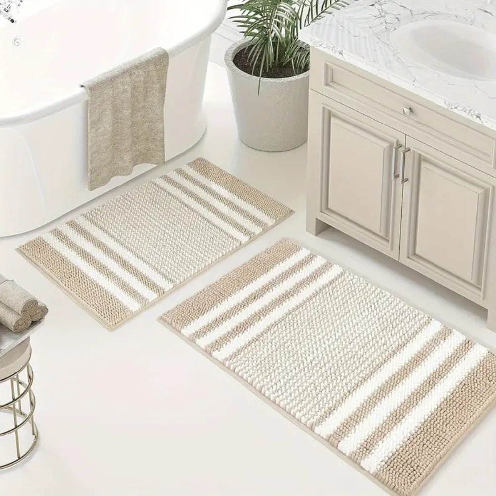 Hom & Ember – Luxurious Striped Chenille Bath Mat for Chic Interiors with Serene Elegance - Hom & Ember