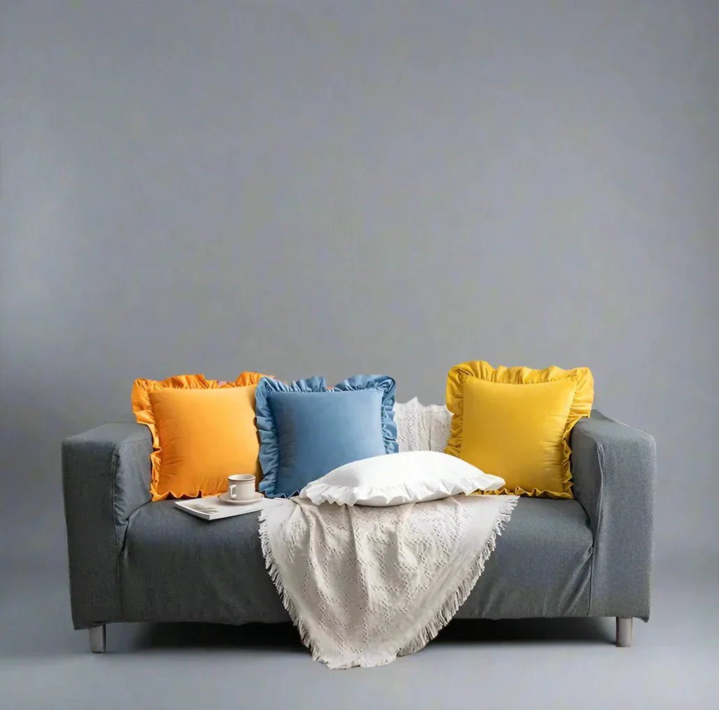 Hom & Ember – Luxurious Velvet Cushion Covers in Elegant Ruffles Perfect for a Stylish Retreat - Hom & Ember