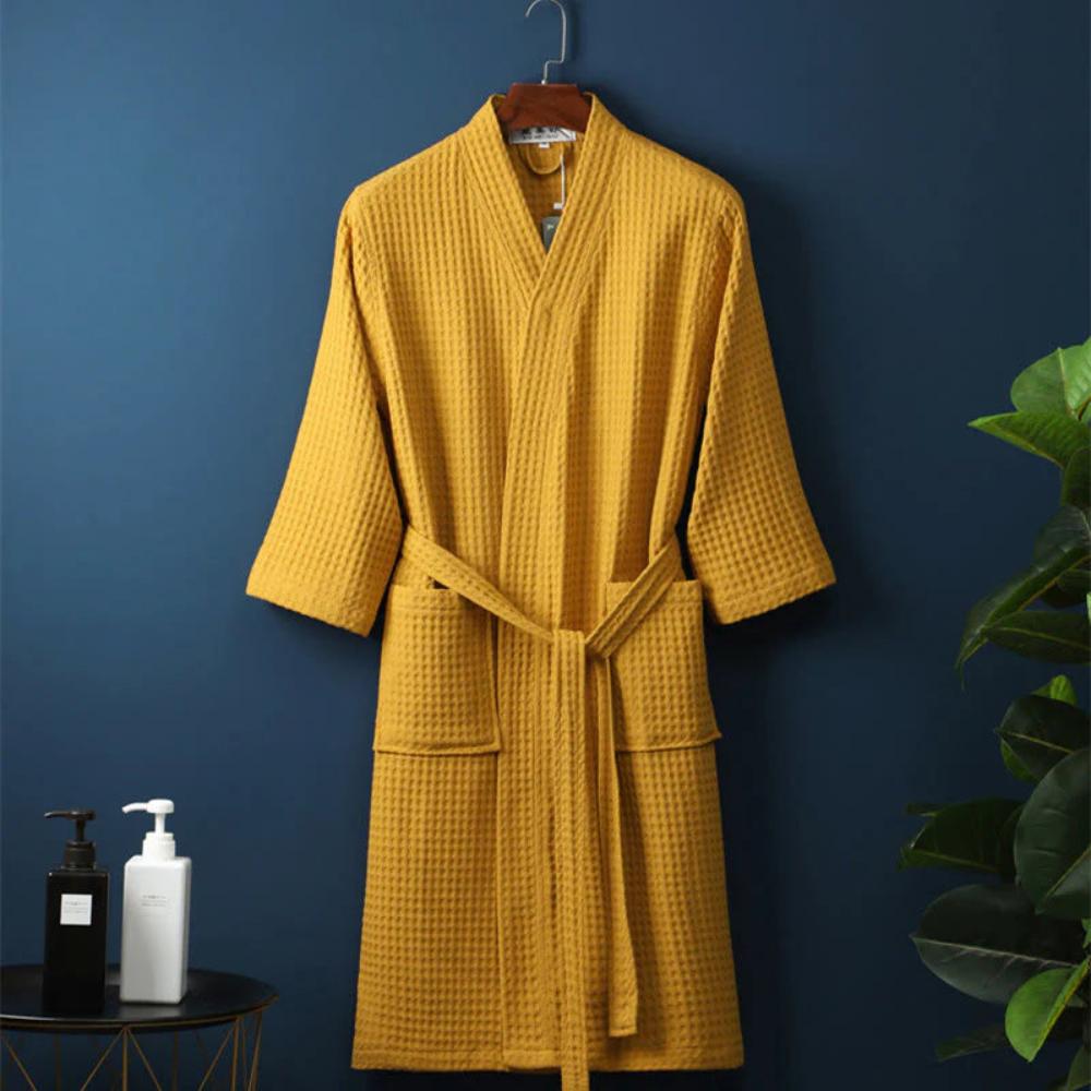 Hom & Ember – Luxurious Waffle Cotton Bathrobe in Elegant V - Neck Design for a Sophisticated Look - Hom & Ember
