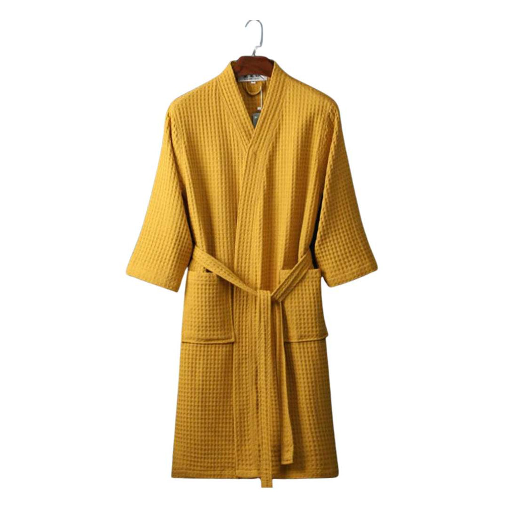 Hom & Ember – Luxurious Waffle Cotton Bathrobe in Elegant V - Neck Design for a Sophisticated Look - Hom & Ember