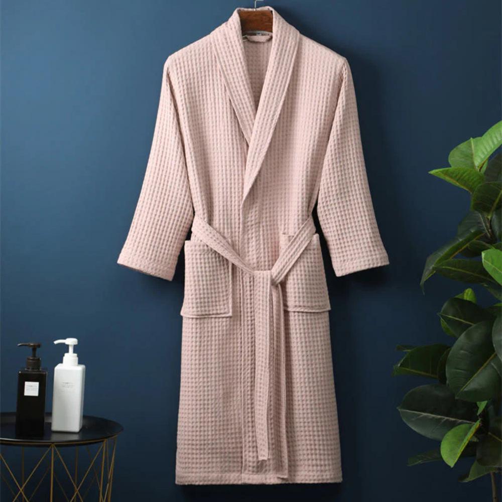 Hom & Ember – Luxurious Waffle Cotton Bathrobe in Elegant V - Neck Design for a Sophisticated Look - Hom & Ember