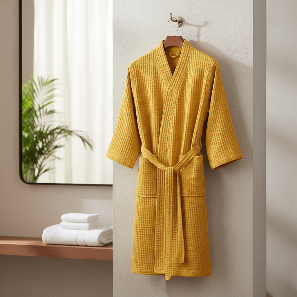 Hom & Ember – Luxurious Waffle Cotton Bathrobe in Elegant V - Neck Design for a Sophisticated Look - Hom & Ember