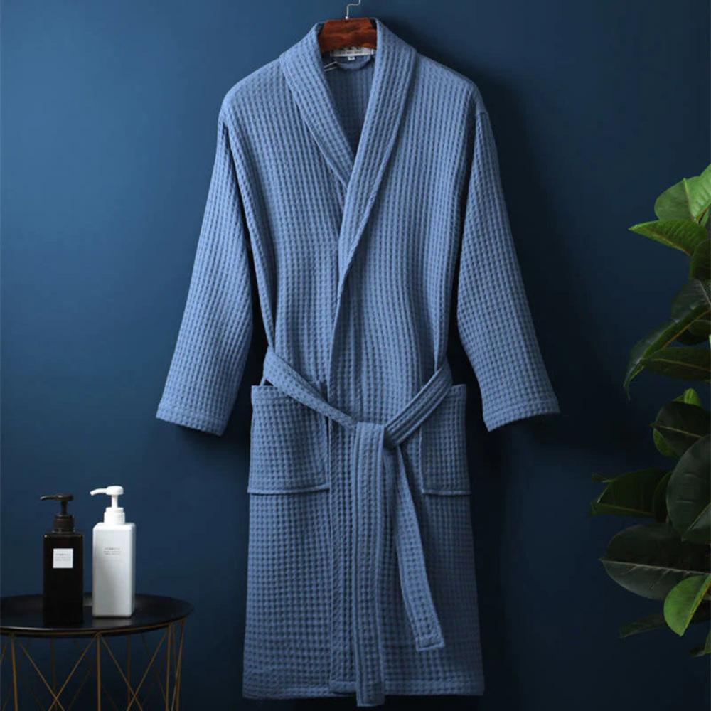 Hom & Ember – Luxurious Waffle Cotton Bathrobe in Elegant V - Neck Design for a Sophisticated Look - Hom & Ember
