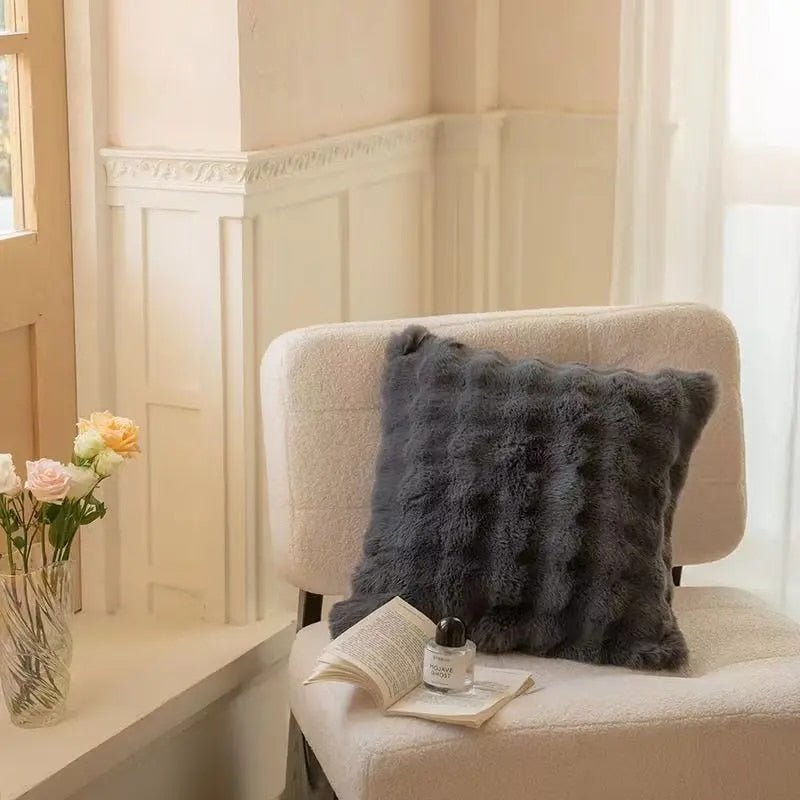 Hom & Ember – Luxurious Wavy Cushion Cover Crafted from Ultra - Soft Faux Rabbit Fur for a Cozy Elegance - Hom & Ember