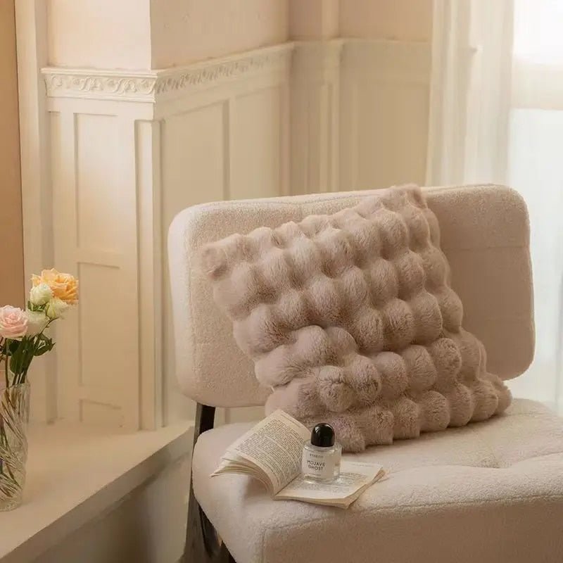 Hom & Ember – Luxurious Wavy Cushion Cover Crafted from Ultra - Soft Faux Rabbit Fur for a Cozy Elegance - Hom & Ember